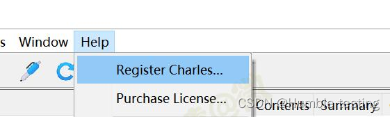 Charles Proxy注册界面入口，展示help菜单中的Register选项