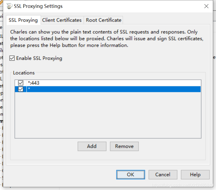Charles Proxy SSL代理配置界面 - 启用SSL Proxying